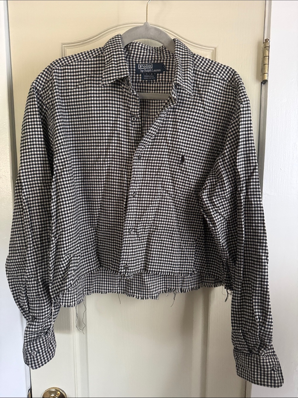 Ralph Lauren Cropped Black and White Gingham Button-Up Top